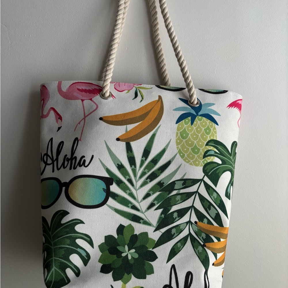 Tropical Print Canvas Tote Bag